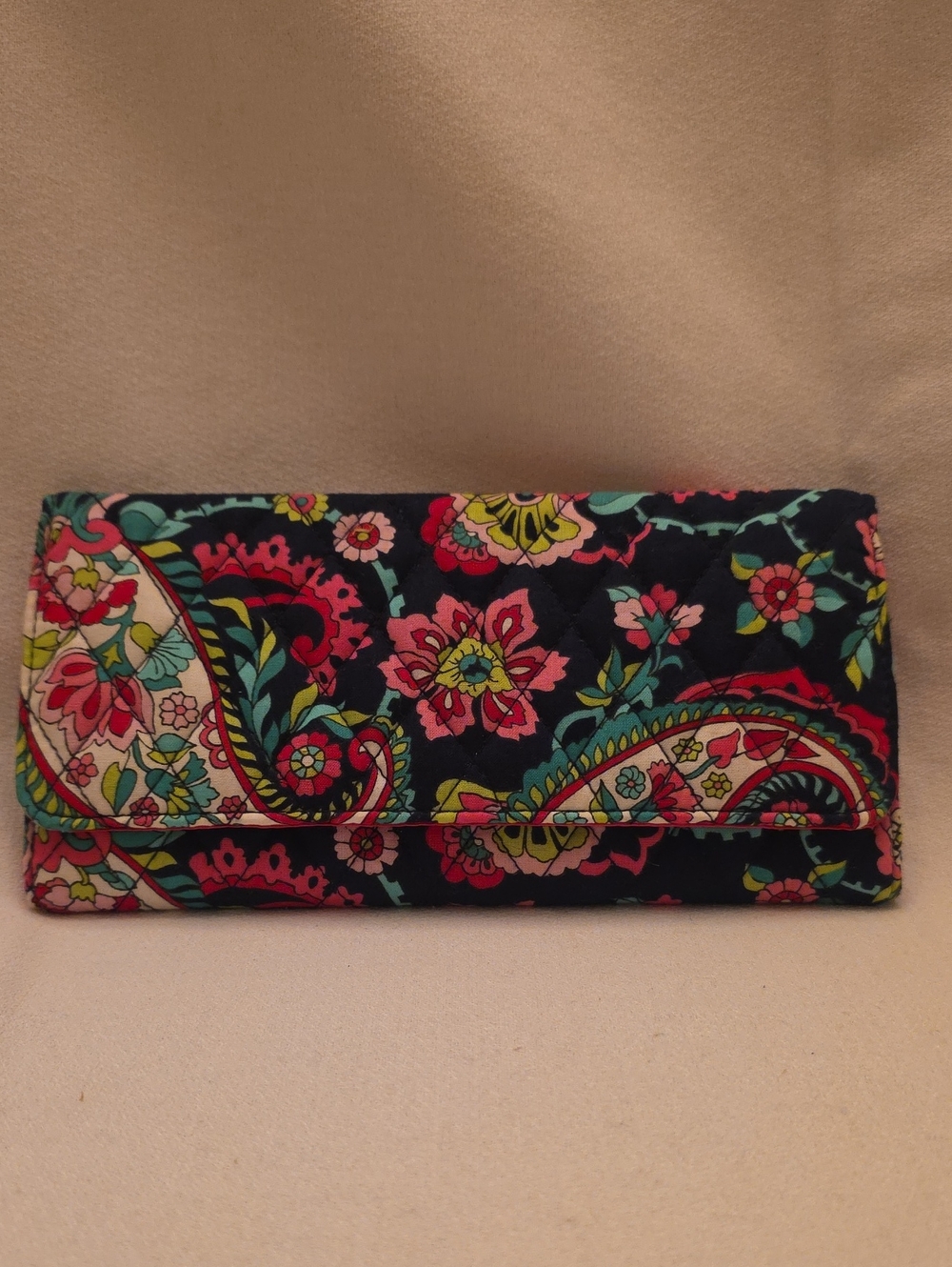Vera Bradley Navy Floral Paisley Foldover Wallet